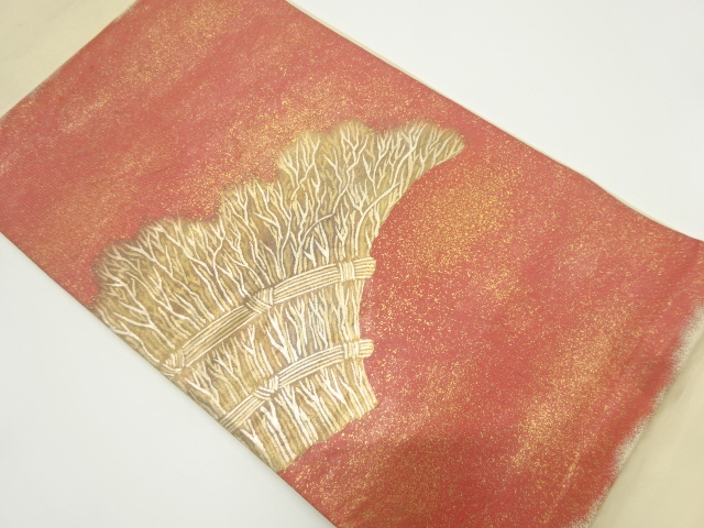 アンティーク　引き箔芝垣模様織り出し袋帯(材料)